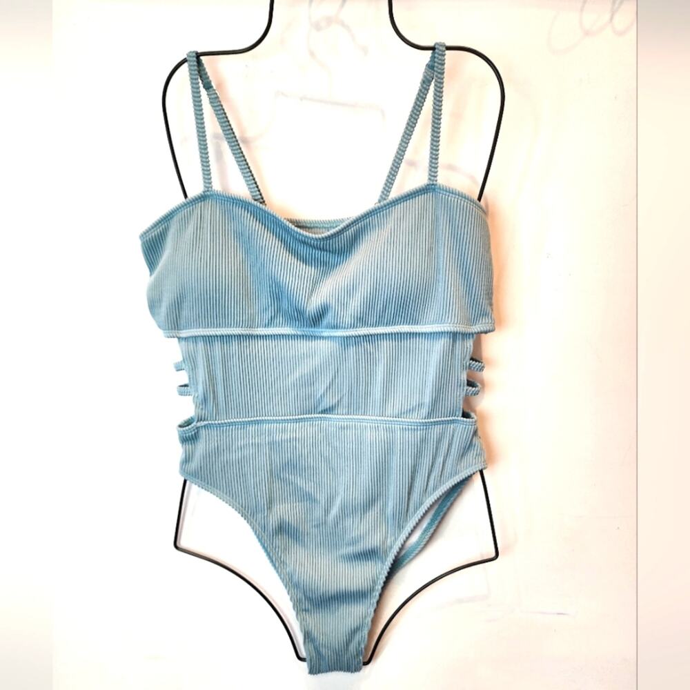 New Teal Blue One Piece Swimsuit Cutout Sexy Stretch Bathung suit L‎